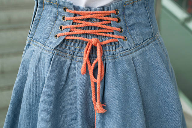 KoreaStyleFourButtonsHighWaistDenimSkirtWithString-XR071910