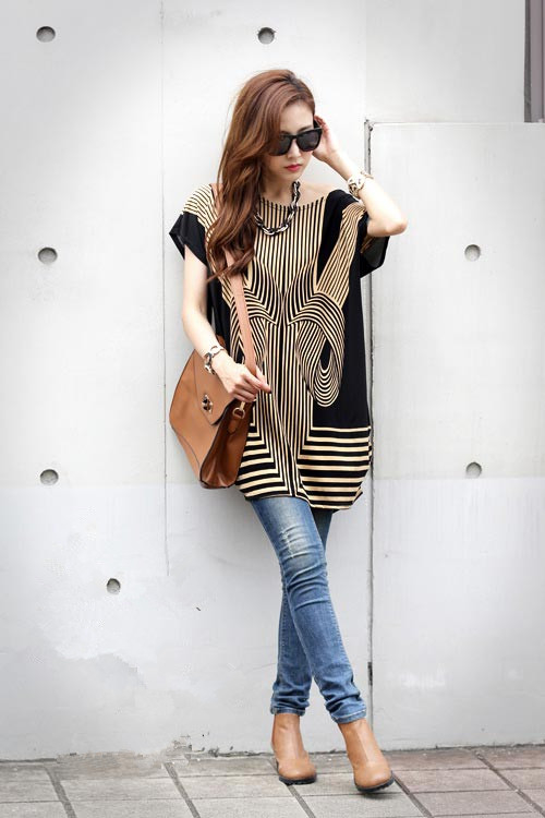 Korean2015SpringSummerONeckPulloverPrintedBlouseShortSleeveLightApricotBlouse-XFT120916LA