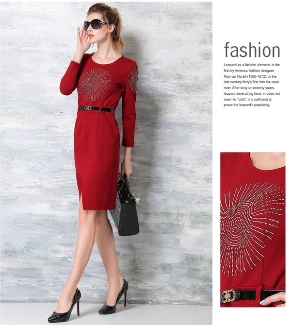 KoreanBeautifulWomenBeadingLongSleevePocketsFrontSplicedPartyDresses-ZME102054