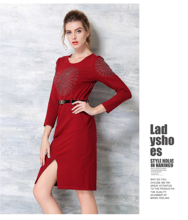 KoreanBeautifulWomenBeadingLongSleevePocketsFrontSplicedPartyDresses-ZME102054