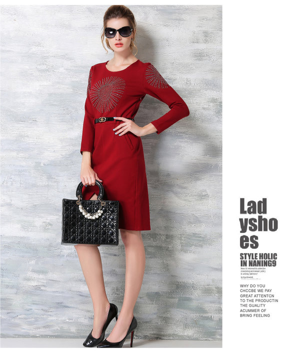 KoreanBeautifulWomenBeadingLongSleevePocketsFrontSplicedPartyDresses-ZME102054