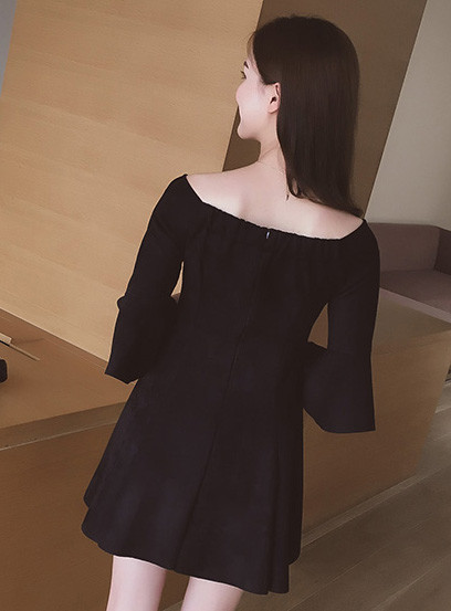 KoreanBoatNeckFashionBlackDresses-AFK090531BA