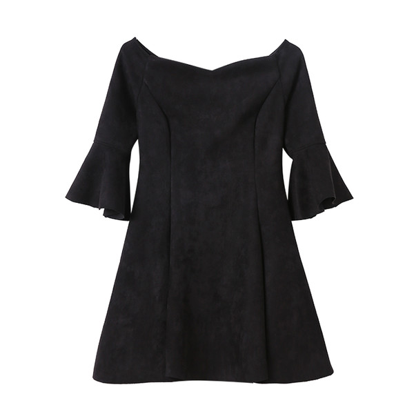 KoreanBoatNeckFashionBlackDresses-AFK090531BA