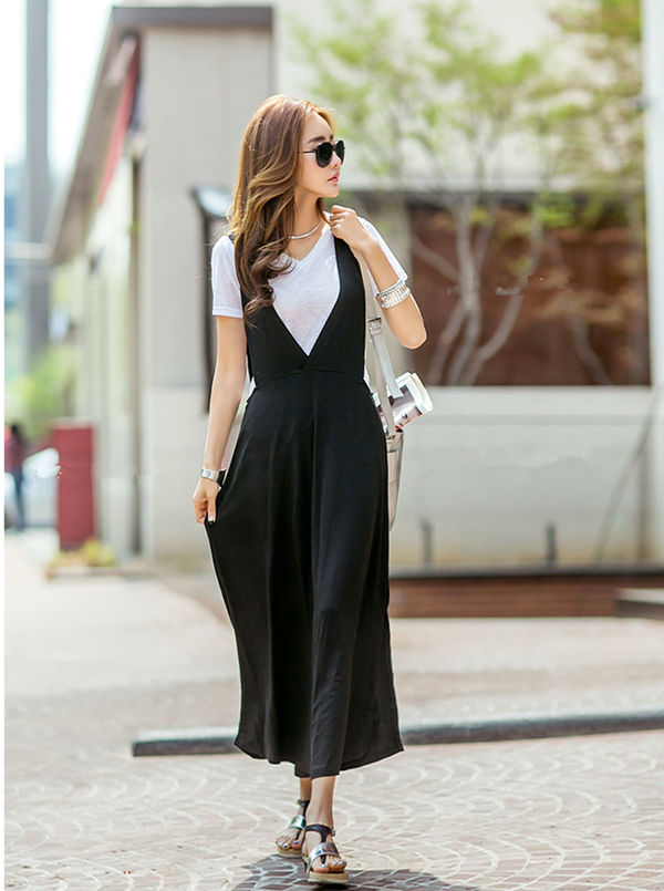 KoreanCasualLowVNeckLongDresses-ZK051222