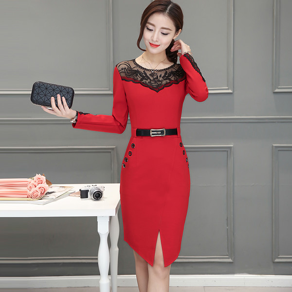 KoreanChicLacePanelSlitPencilDress-AFK091840