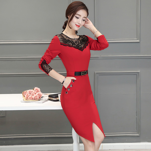 KoreanChicLacePanelSlitPencilDress-AFK091840