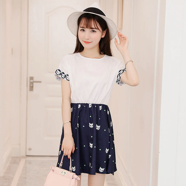 KoreanChiffonPatchworkPrintingFashionDress-TZK043029