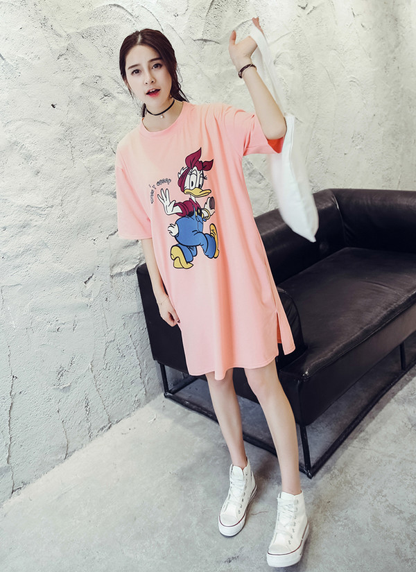 KoreanCollegeStyleCartoonPrintedLooseCasualDress-TFK051136