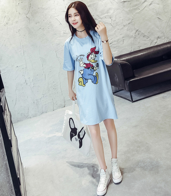 KoreanCollegeStyleCartoonPrintedLooseCasualDress-TFK051136