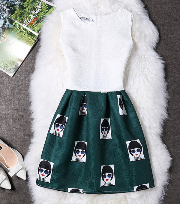 KoreanColorBlockPrintedZipperShortDress-TFK050501