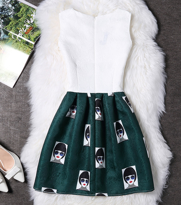 KoreanColorBlockPrintedZipperShortDress-TFK050501