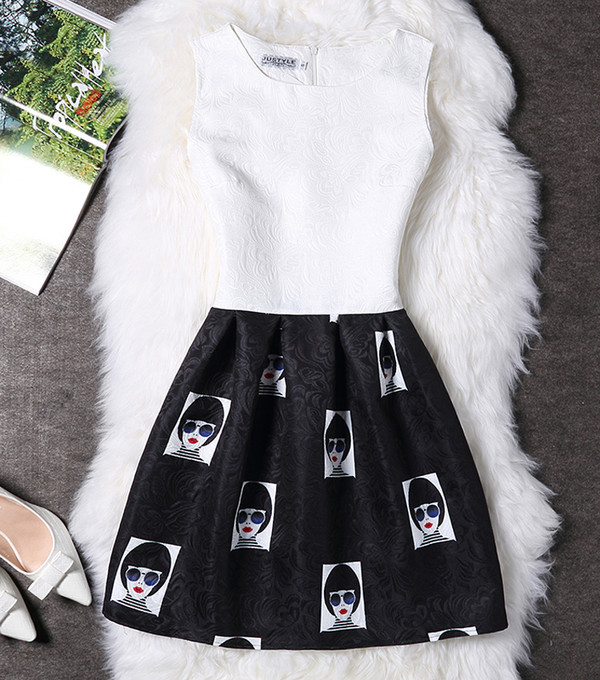 KoreanColorBlockPrintedZipperShortDress-TFK050501
