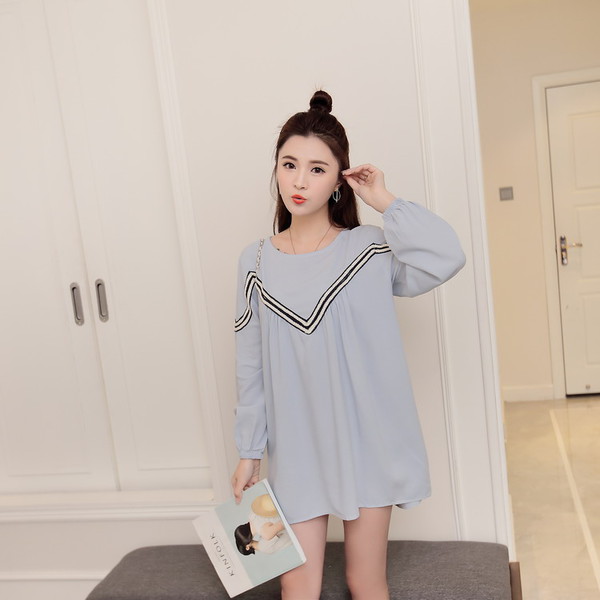 KoreanCrewNeckStripeDecoratedCasualDress-TFK080426