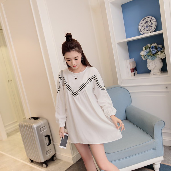 KoreanCrewNeckStripeDecoratedCasualDress-TFK080426