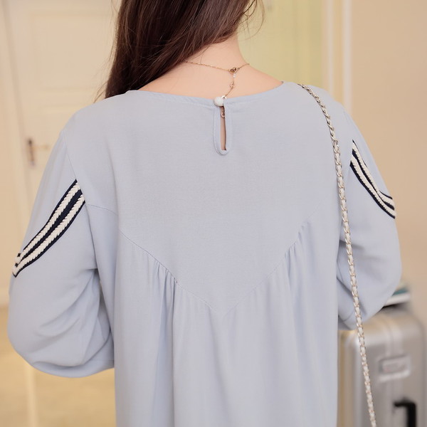 KoreanCrewNeckStripeDecoratedCasualDress-TFK080426