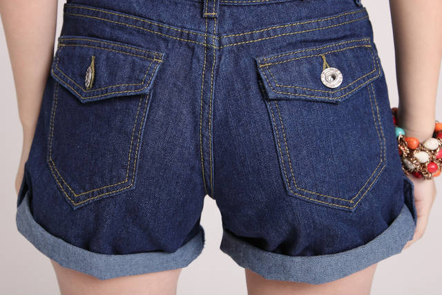 KoreanCuteGirlsDenimBibPantsTurn-upCuffOverallsShortsPocketCrossoverButtonsBracesTrousers-FT033113