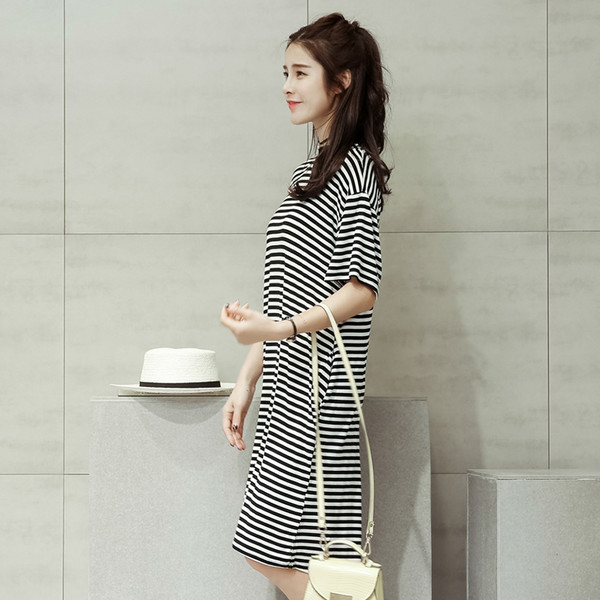 KoreanDesignPlusSizeStripesLooseShortSleeveDress-AFK061223WI