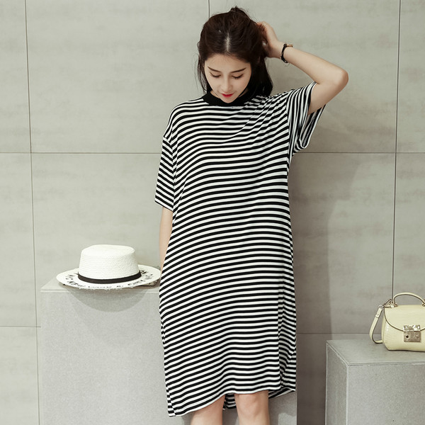 KoreanDesignPlusSizeStripesLooseShortSleeveDress-AFK061223WI