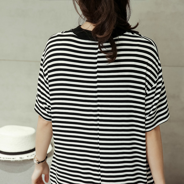 KoreanDesignPlusSizeStripesLooseShortSleeveDress-AFK061223WI