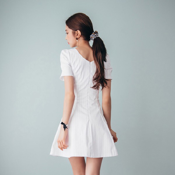 KoreanDesignStripesBody-conVNeckShortDress-AFK061257WI