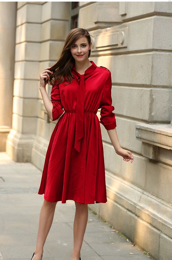 KoreanDesignWomenSolidColorLongSleeveBandageDresses-ZME091054WR