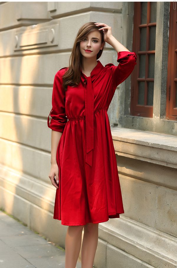 KoreanDesignWomenSolidColorLongSleeveBandageDresses-ZME091054WR