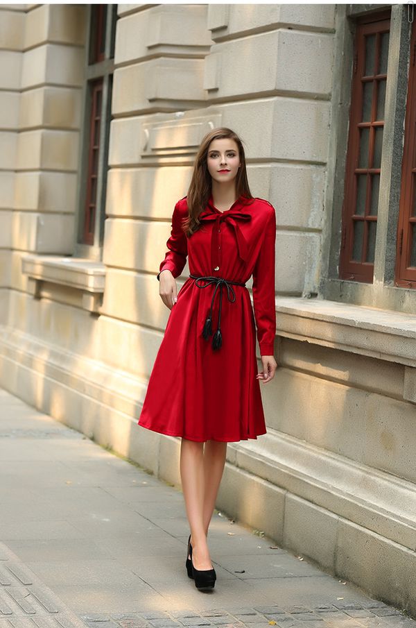 KoreanDesignWomenSolidColorLongSleeveBandageDresses-ZME091054WR