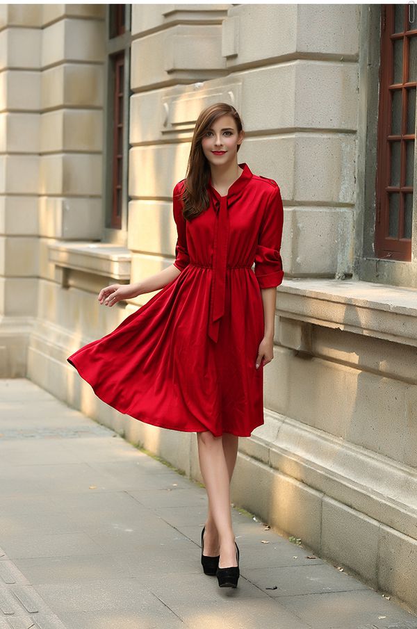 KoreanDesignWomenSolidColorLongSleeveBandageDresses-ZME091054WR