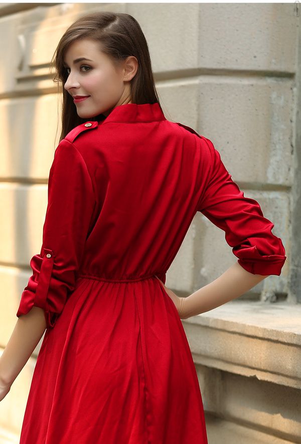KoreanDesignWomenSolidColorLongSleeveBandageDresses-ZME091054WR