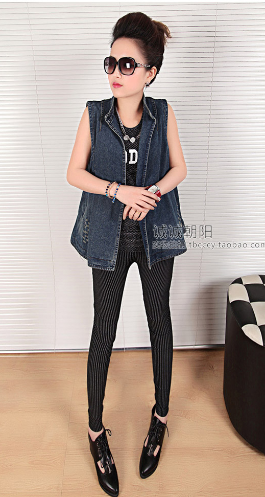 KoreanFashionAllMatchSleevelessStandCollarOversizePocketCasualDenimJacket-XHE031908