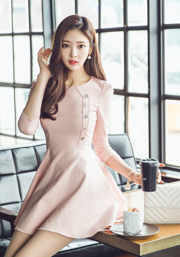 KoreanFashionButtonsDecoratedCollegeStyleDresses-ZFK081142PN