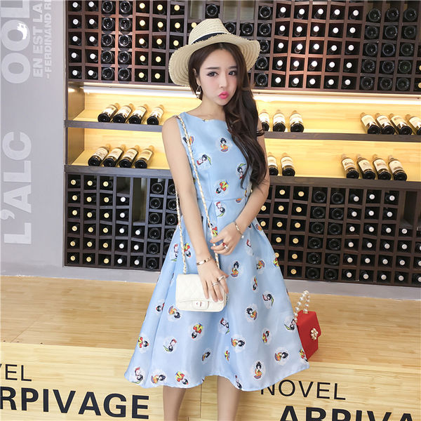 KoreanFashionCutePrintingSleevelessShortDress-TFK041801