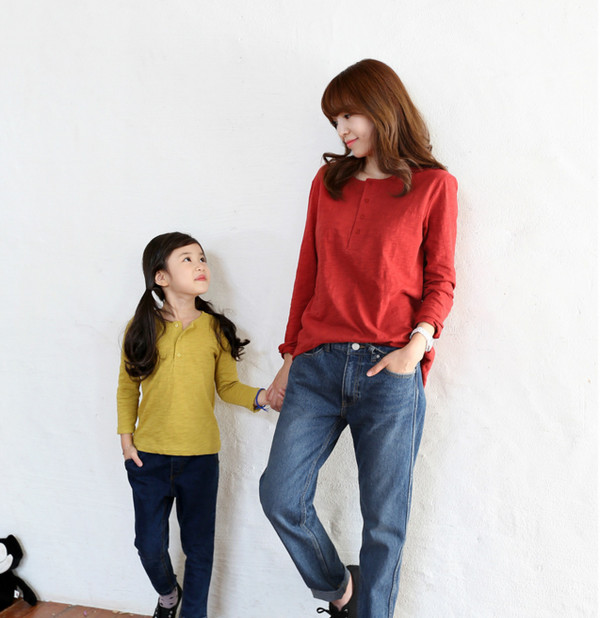 KoreanFashionMotherAndDaughterClothingSolidTops-YHK091232