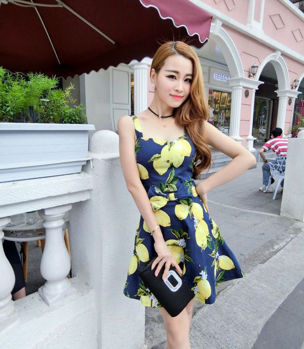 KoreanFashionPrintingFloralBowStrapShortDress-TFK051404