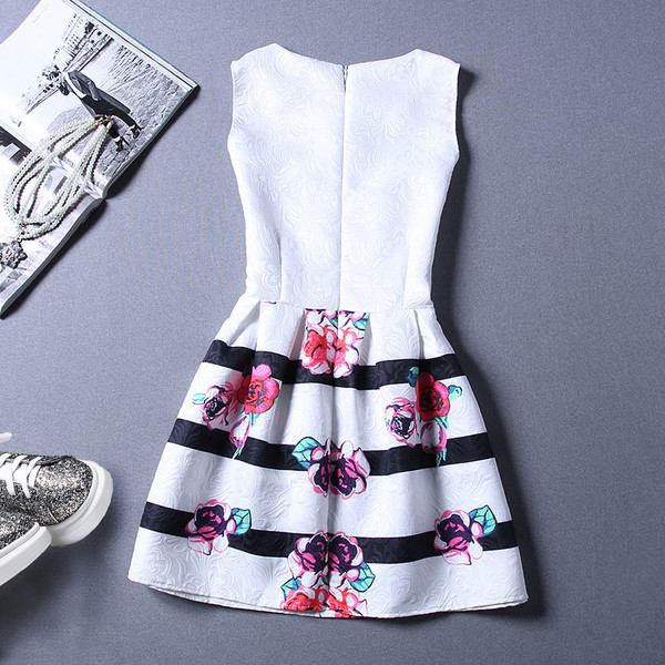 KoreanFashionStripePrintingFloralPartyDress-TFK050504WI