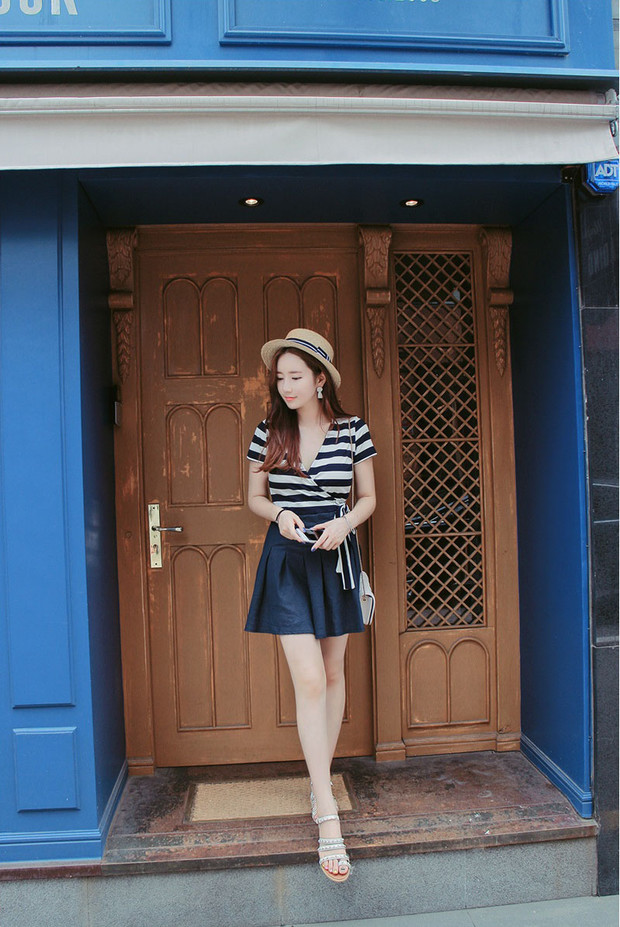 KoreanFashionStripedFakeTwoPiecesDresses-ZMK032345DB