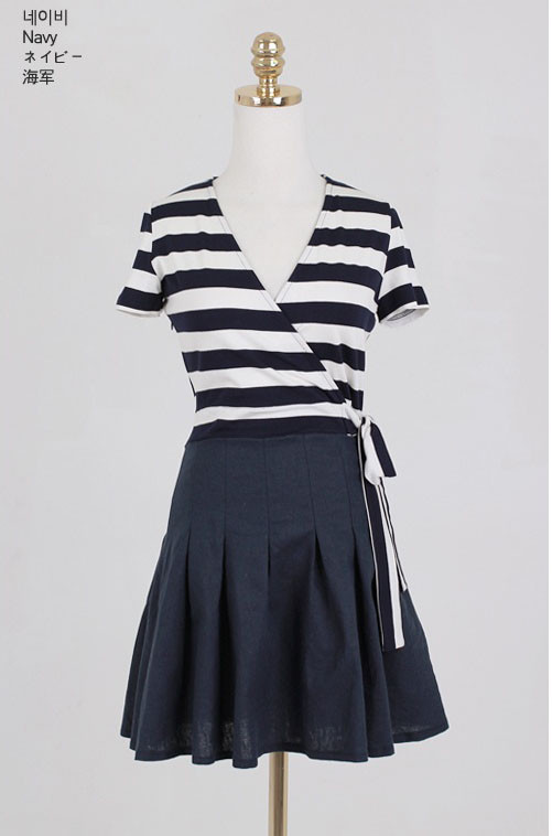 KoreanFashionStripedFakeTwoPiecesDresses-ZMK032345DB