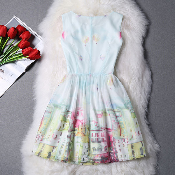 KoreanFreshStylePrintingZipperMiniDress-TFK042140