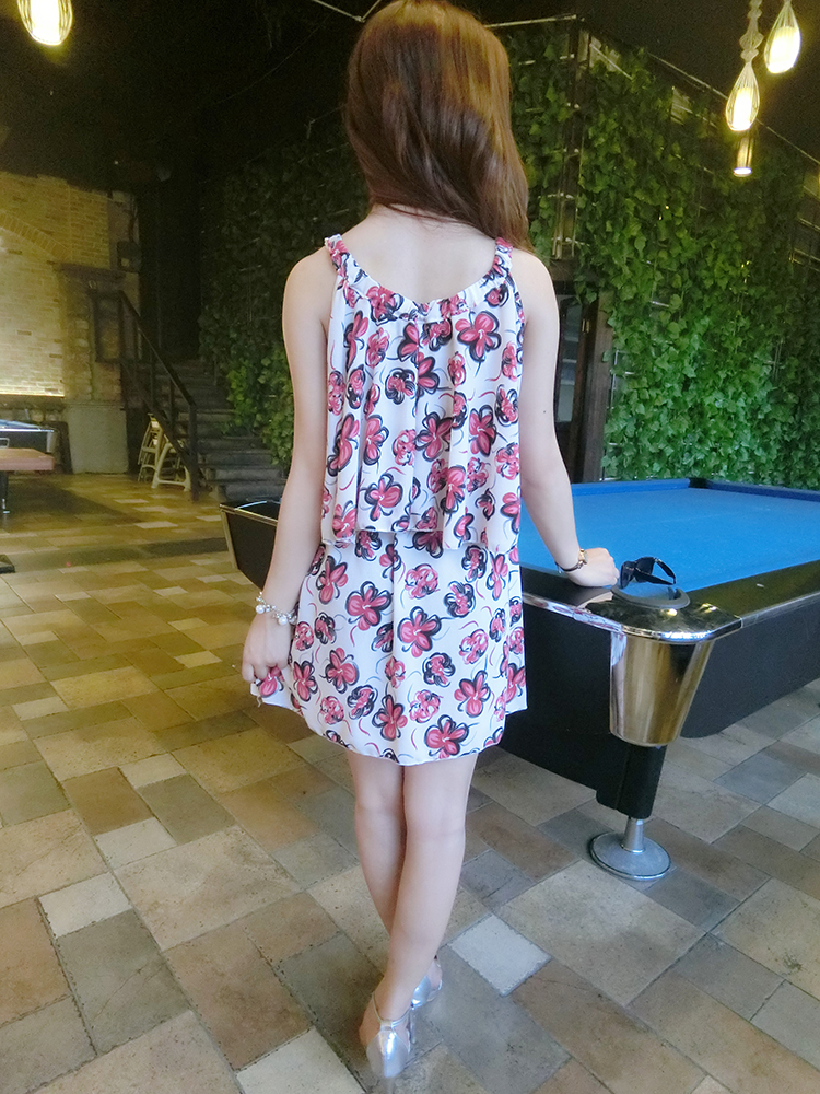 KoreanHighQualityRedSleevelessVintageDesignFloralPrintedWomenlyStrapDress-XHE052622RD