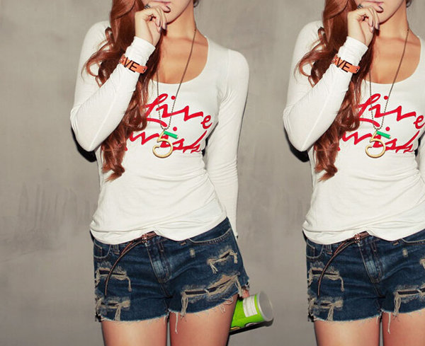 KoreanHotStyleModalSlimU-CollarLetterPrintedLongSleeveT-Shirt-ME091426WI