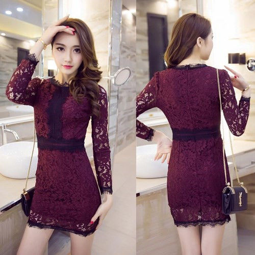 KoreanLongSleeveBody-conLacePrettyDress-TZK072514