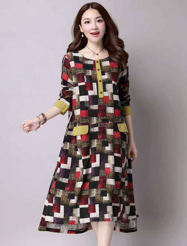 KoreanNationalStyleLoosePlaidDresses-ZFK080310