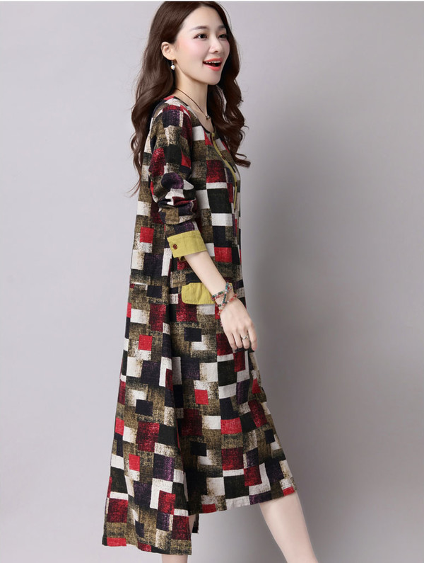 KoreanNationalStyleLoosePlaidDresses-ZFK080310