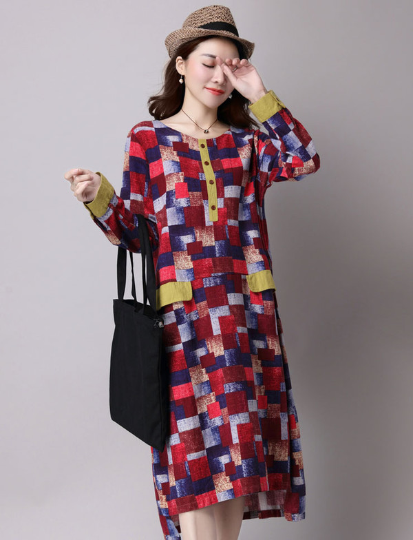 KoreanNationalStyleLoosePlaidDresses-ZFK080310