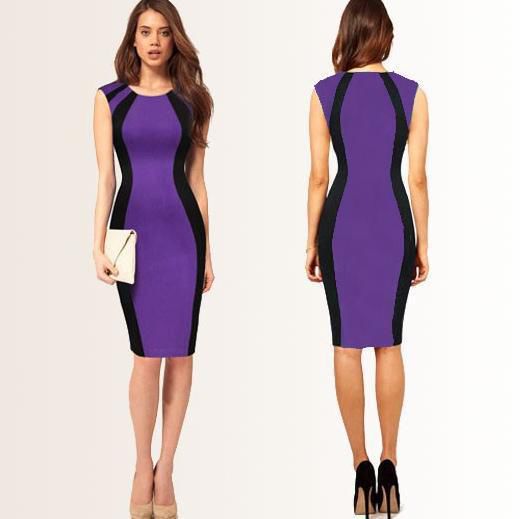 KoreanOLStyleColorBlockSleevelessPencilDress-TZK070916