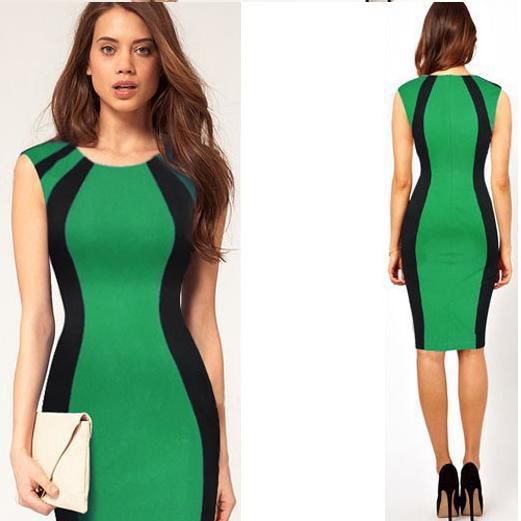 KoreanOLStyleColorBlockSleevelessPencilDress-TZK070916