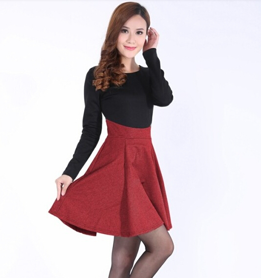 KoreanOLStyleDressesAutumnWearALineSlimLookingLongSleeveBackingDress-ALT081108RD