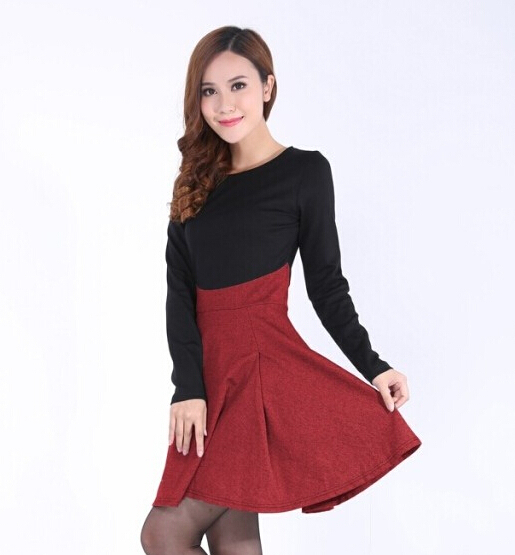 KoreanOLStyleDressesAutumnWearALineSlimLookingLongSleeveBackingDress-ALT081108RD