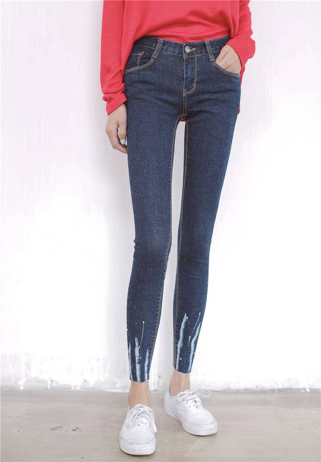 KoreanOriginalBrandFrayedTightBlueDenimJeansForWomen-XHE072529BU