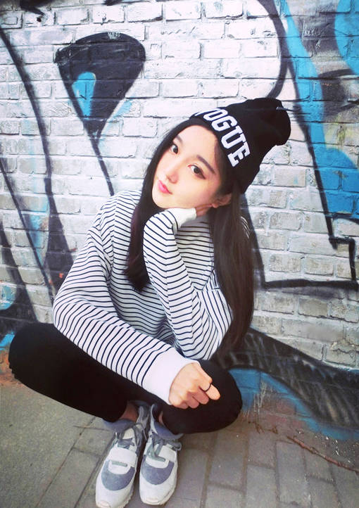 KoreanPeppyStyleHoodieBlackStripedRoundCollarLongSleeveFittedCottonCasualHoodies-JFT082817